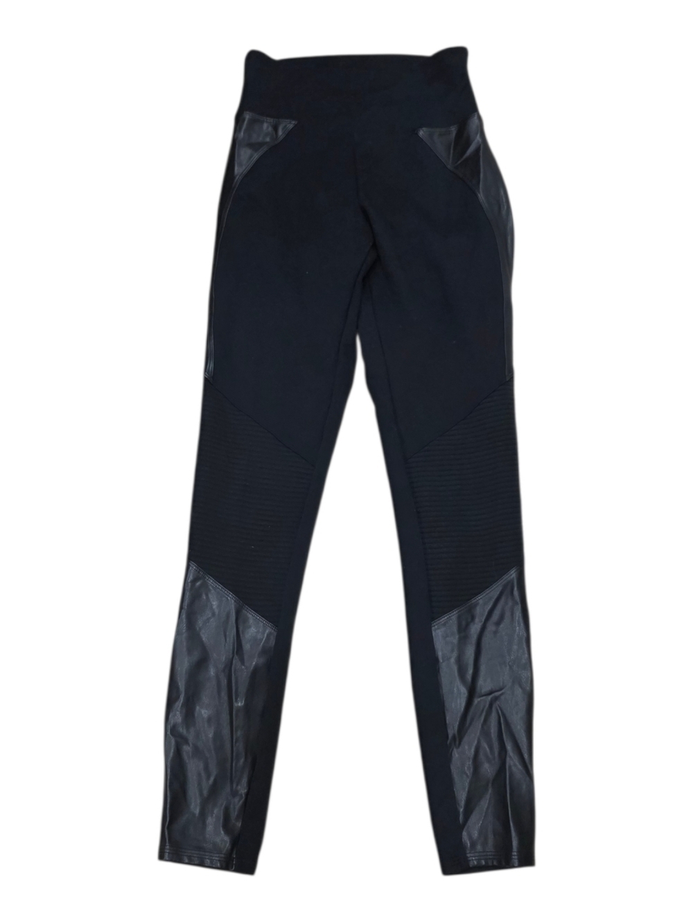 Assets By Spanx Black Faux Leather Accents Moto Athletic Leggings S
